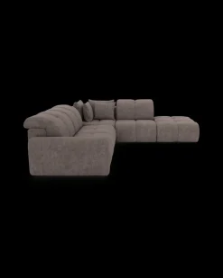 Bullet hjørnesofa med rundt hjørne og pufafslutning højre