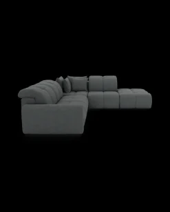 Bullet hjørnesofa med rundt hjørne og pufafslutning højre