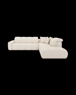 Bullet hjørnesofa med rundt hjørne og pufafslutning højre