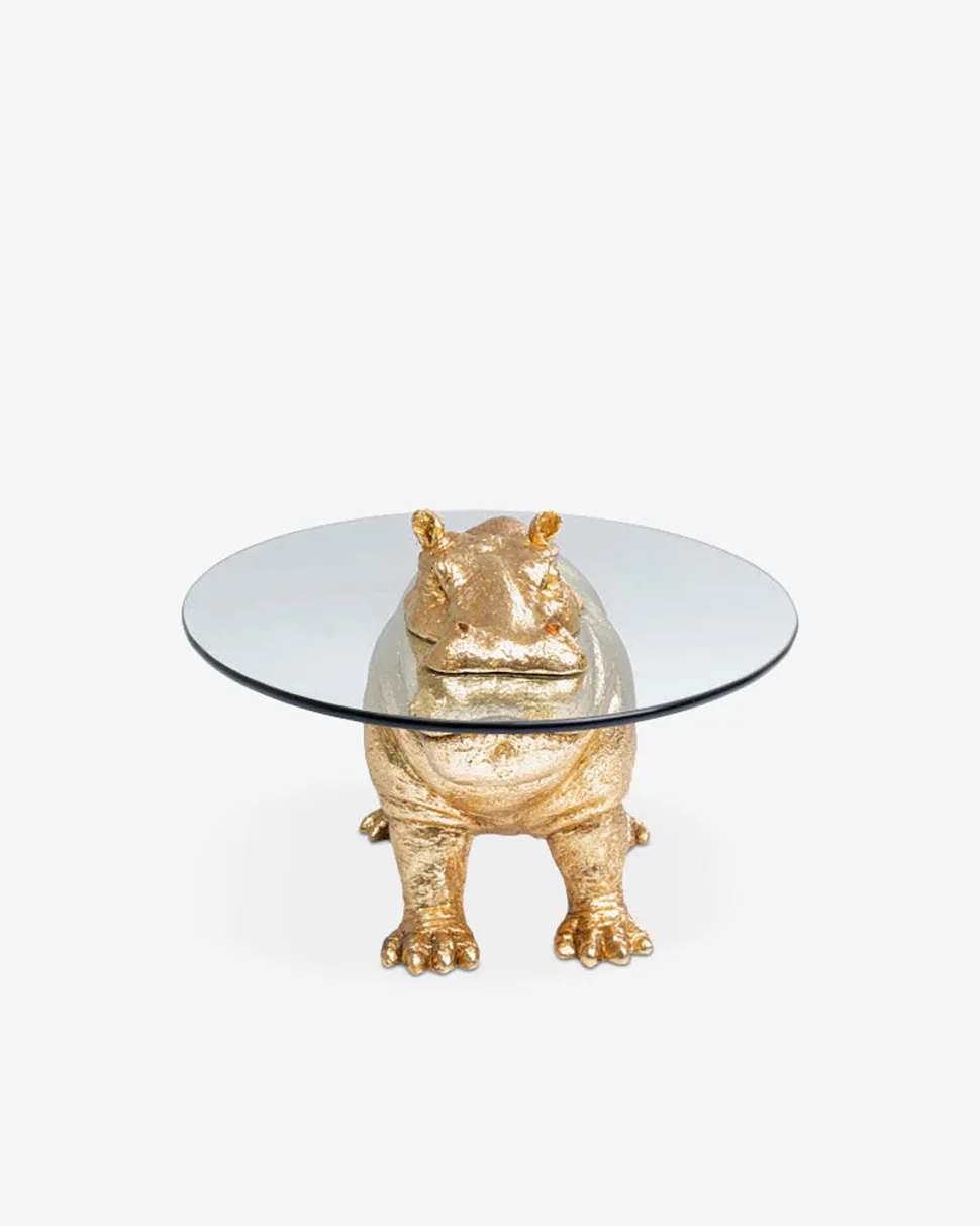 Flodhest sofabord, guld