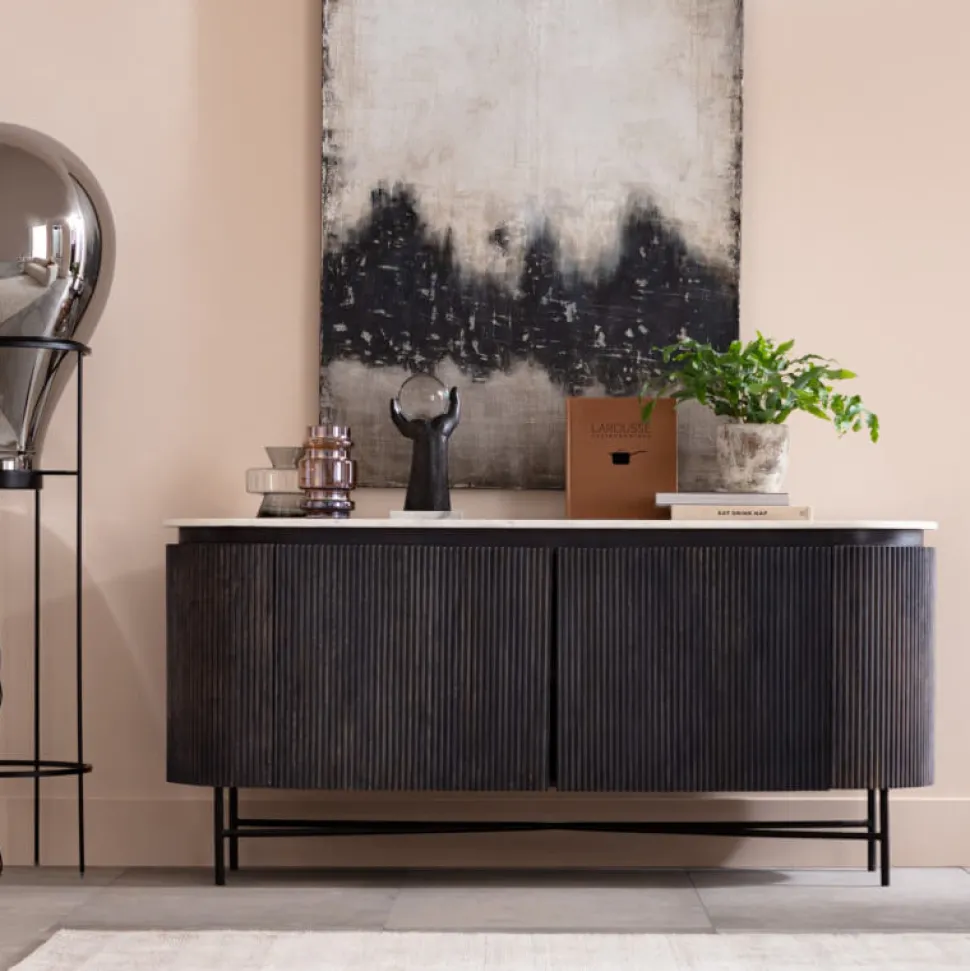 Glenn skænk, sort træ/ hvid marmor top