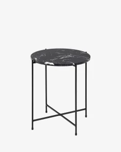 Light sidebord, sort marmor