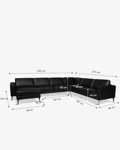 Nova hjørnesofa m/chaiselong, sort læder